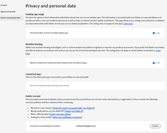 adobe privacy and personal data