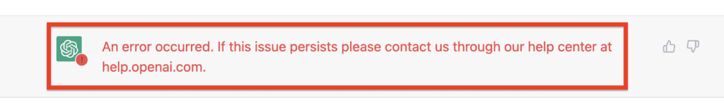 an error occurred. If this issue persists please contact us through our help center at help.openai.com