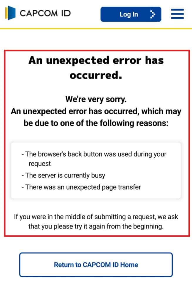 How To Fix "An Unexpected Error Has Occurred" on Capcom ID 1 capcom id an unexpected error has occurred