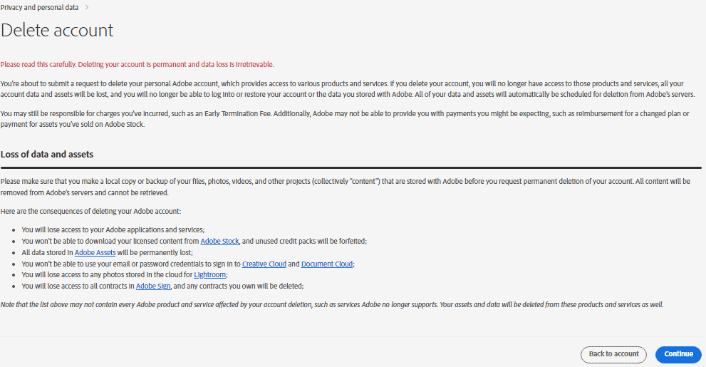 How to Delete Adobe Account? 4 click on delete account