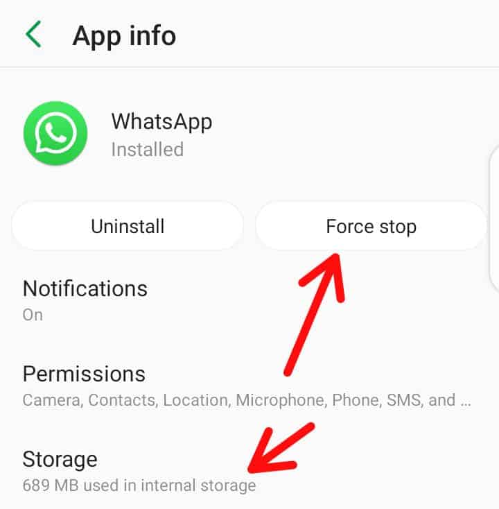 How To Fix WhatsApp Video Call Rotate Problem 4 click on force stop or storage