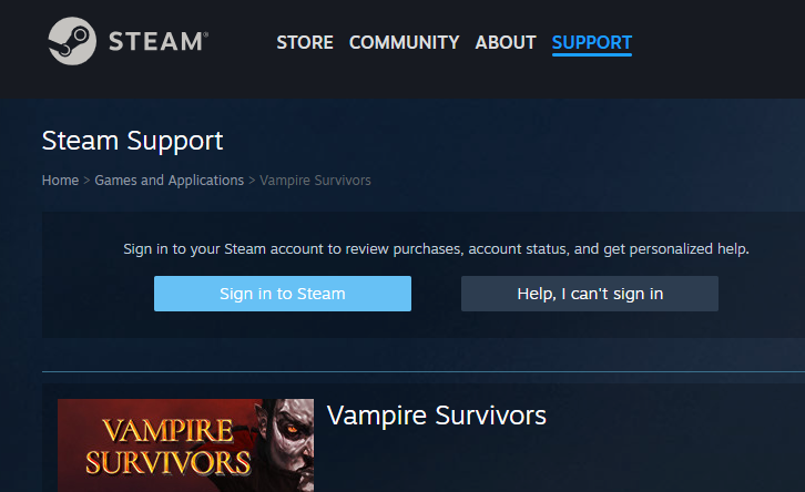 How To Fix Vampire Survivors Among Us DLC Not Working 2 contact support for issue of Vampire Survivors Among Us DLC Not Working