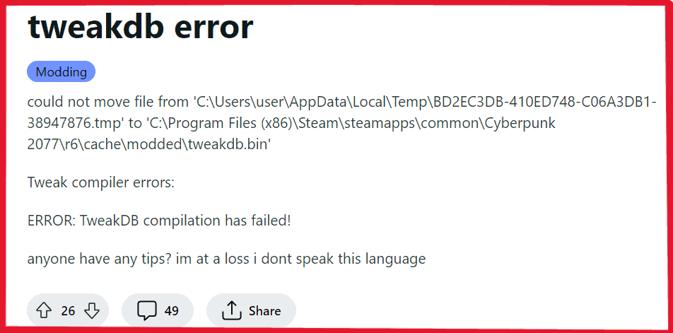 How To Fix Cyberpunk 2077 Error TweakDB Compilation Has Failed 3 how to fix cyberpunk 2077 error tweakdb compilation has failed