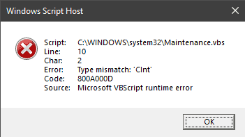 Ошибка windows script host task vbs. Object Type mismatch ad.