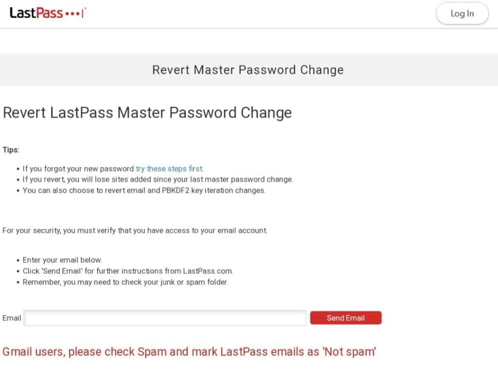 How to Fix LastPass Master Password Not Working 4 revert lastpass master password change