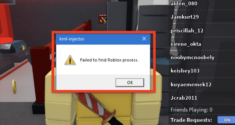 roblox process not found krnl