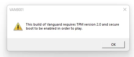 Fix: This Build Of Vanguard Requires TPM Version 2.0 And Secure Boot To Be Enabled In Order To Play 1 this build of vanguard requires tpm version 2.0 and secure boot to be enable